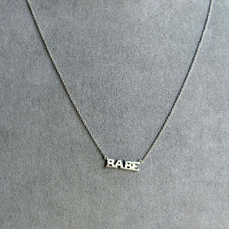 Women’s statement gold necklaces-Personalized 14K White Gold Babe Pendant