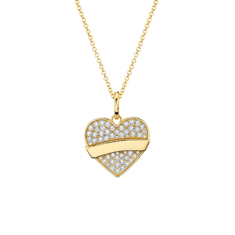 Women’s gemstone bar necklaces-Tattoo Heart Pendant - White Diamond Pavé / 14k Yellow Gold