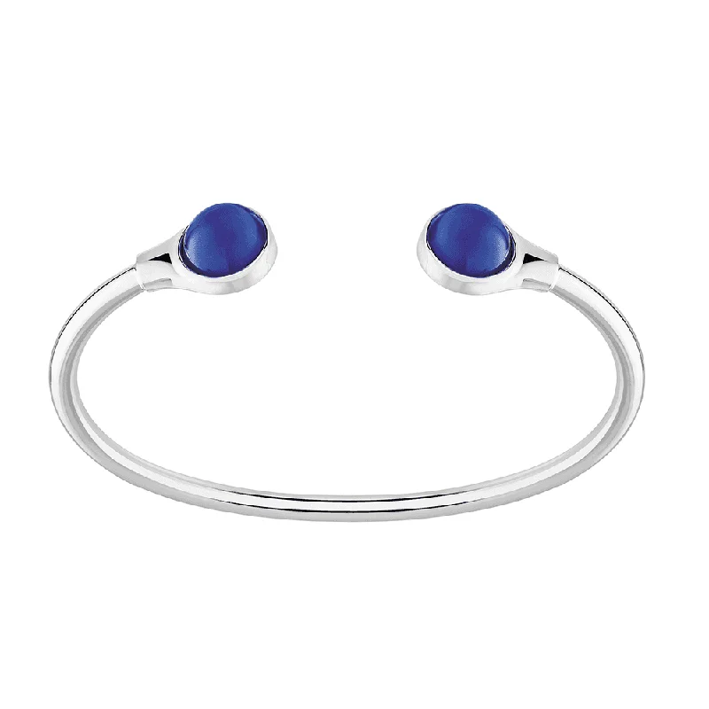 Women’s colorful beaded bracelets-Sterling Silver Blue Crystal Cabochon Flexible Bangle