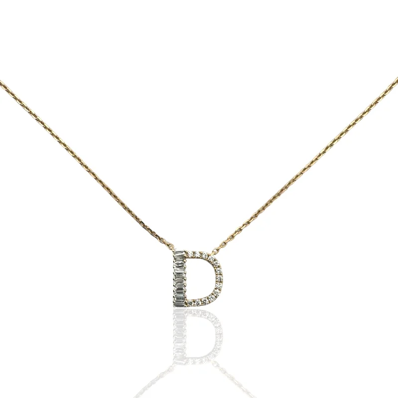 Women’s chunky necklaces-14K Gold & Baguette Diamond Initial Pendant