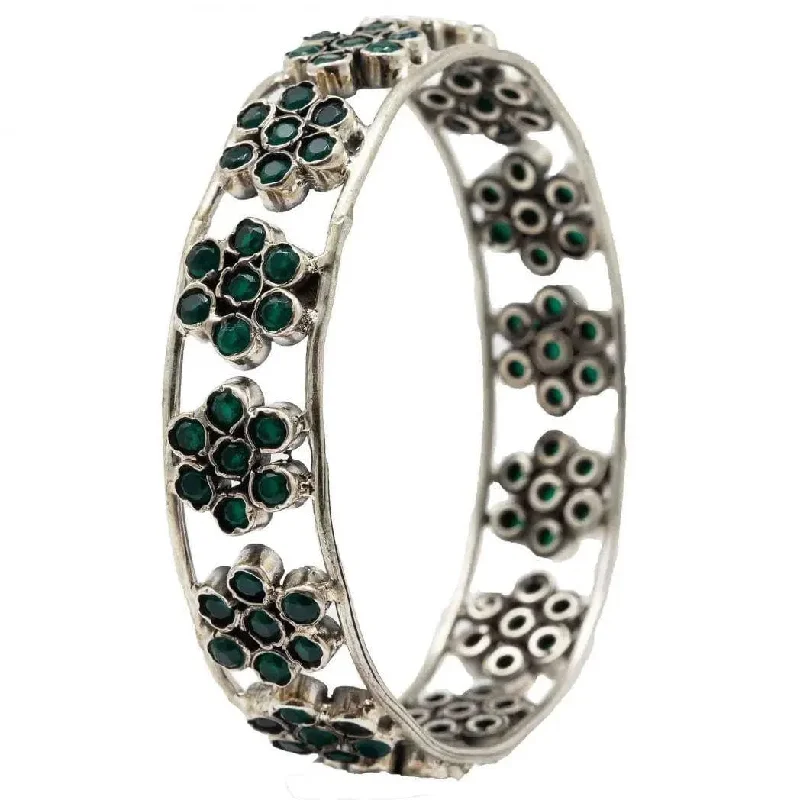 Women’s silver bracelets-Silver Green Stone Bangle