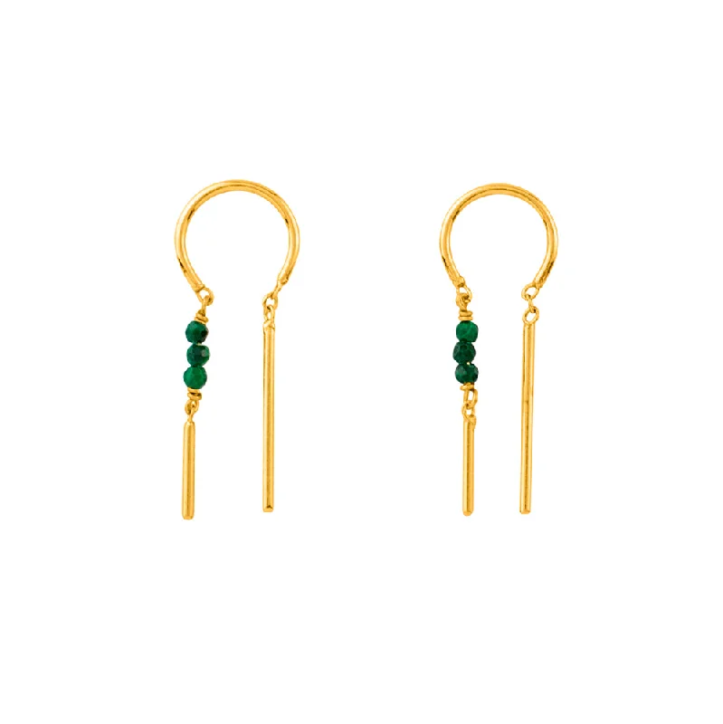 Women’s ear cuffs with crystals-Stony Tiny Dancer Threaders in Malachite & Gold - 1" L