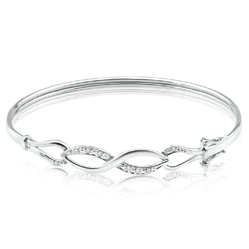 Women’s leather bracelets-9ct Charming White Gold Diamond Bangle