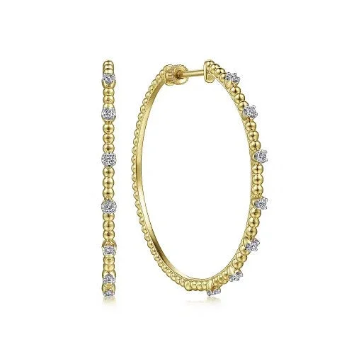 Women’s ear cuffs with crystals-14K Yellow Gold 40mm Diamond Classic Hoop Earrings