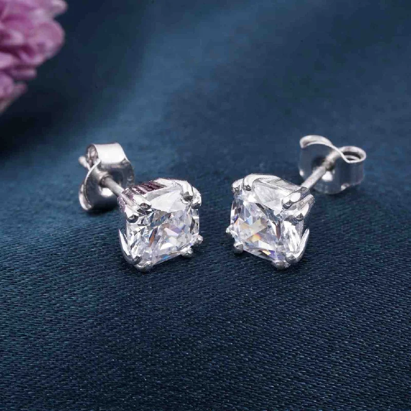 Women’s diamond stud earrings-Silver Pillow Style Stud Earrings