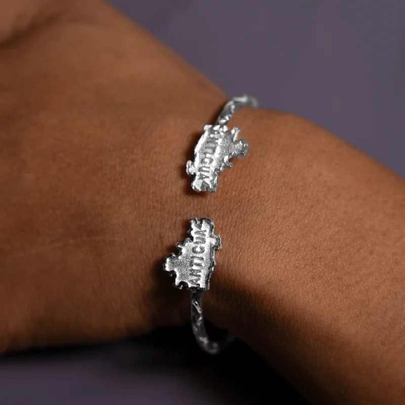 Women’s diamond bangles-Light Antigua Map Bangle with Diamante Pattern