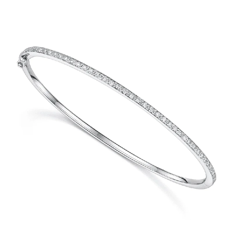 Women’s engraved charm bracelets-18ct White Gold Round Brilliant Cut Diamond Pave Set Bangle