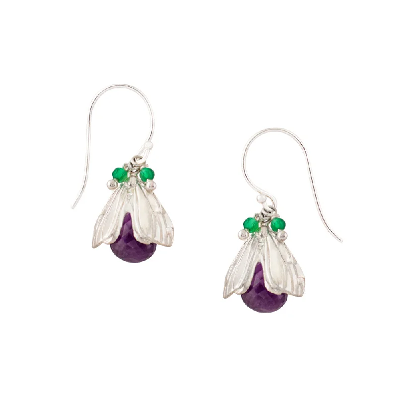 Women’s mismatched earrings-Vivvi Bug Earrings in Amethyst & Green Onyx