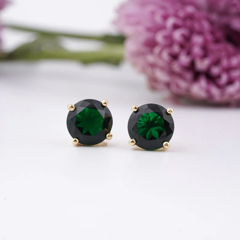 Women’s infinity earrings-Golden Mini Emerald Stud Earrings