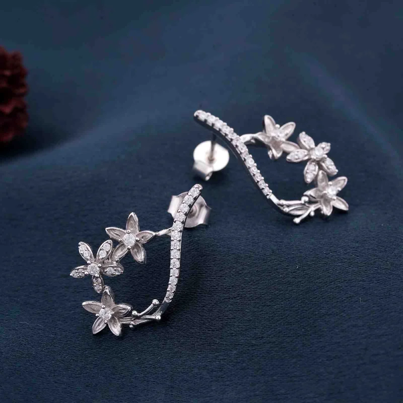 Women’s oval earrings-Silver Star Floral Drop Earrings