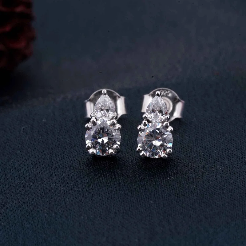 Women’s feather earrings-Silver Zircon Drizzle Stud Earrings