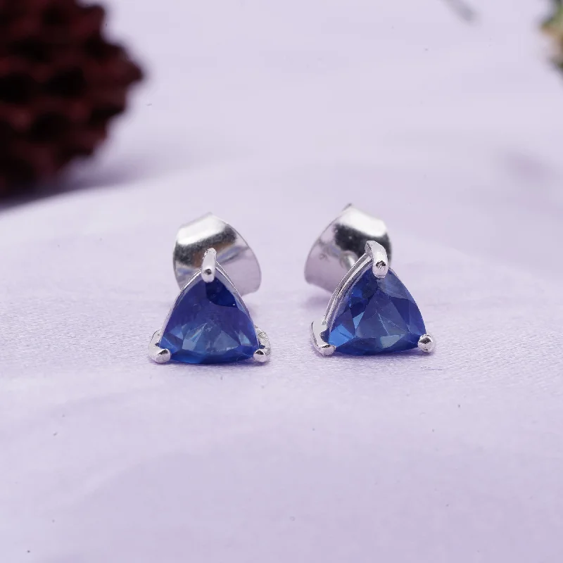 Women’s birthstone earrings-Trillion-Cut Blue Sapphire Stud Earrings