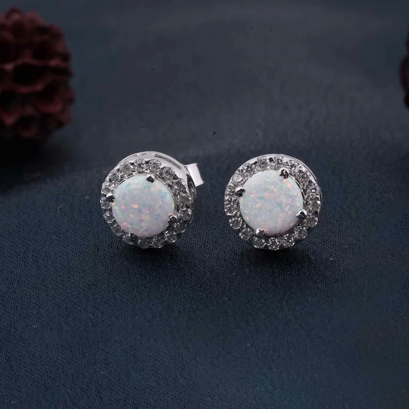 Women’s gold drop earrings with diamonds-Silver Moon Opal Stud Earrings