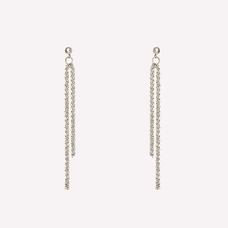 Women’s stud earrings-ASYMMETRIC DOUBLE DANGLE CLIP-ON EARRINGS IN SILVER