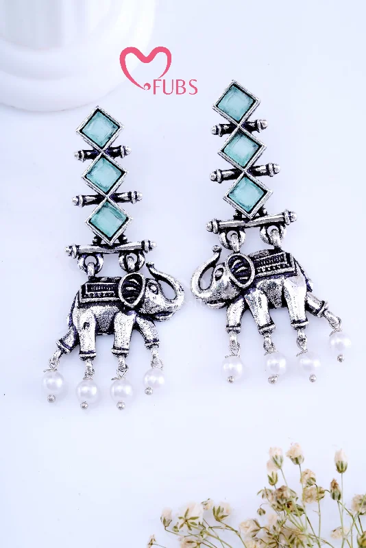 Women’s moonstone earrings-Light Green Divine Elephant Elegance Earrings