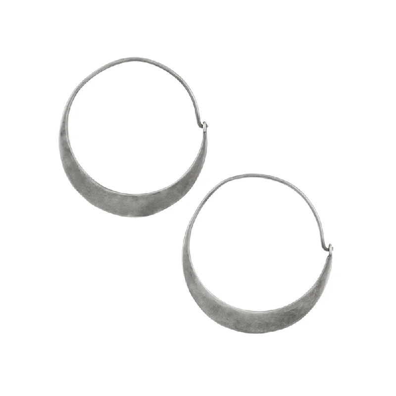 Women’s gold stud earrings-Arc Hoops in Antiqued Silver - 1 1/2"