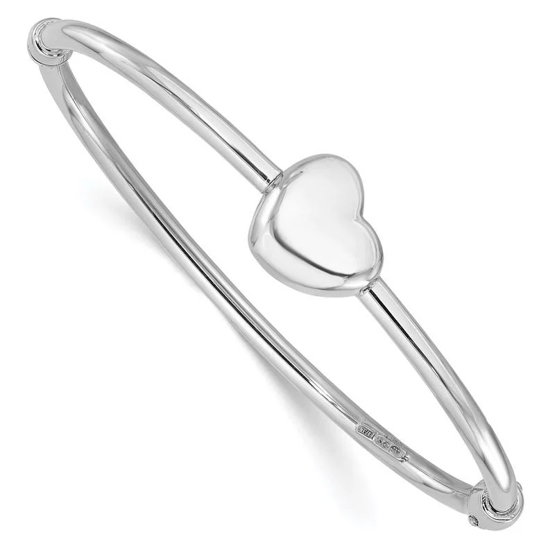 Women’s chic bracelets-Sterling Silver Rhodium-plated Polished Heart Hinged Bangle