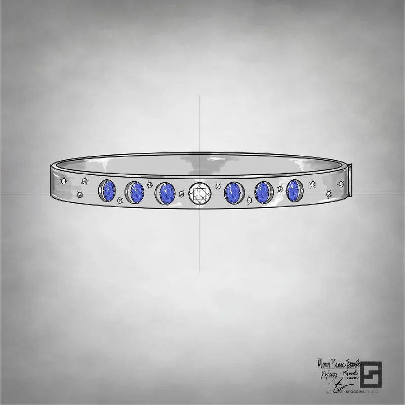 Women’s stylish bangles-NARROW MOON PHASES BANGLE WITH SAPPHIRES