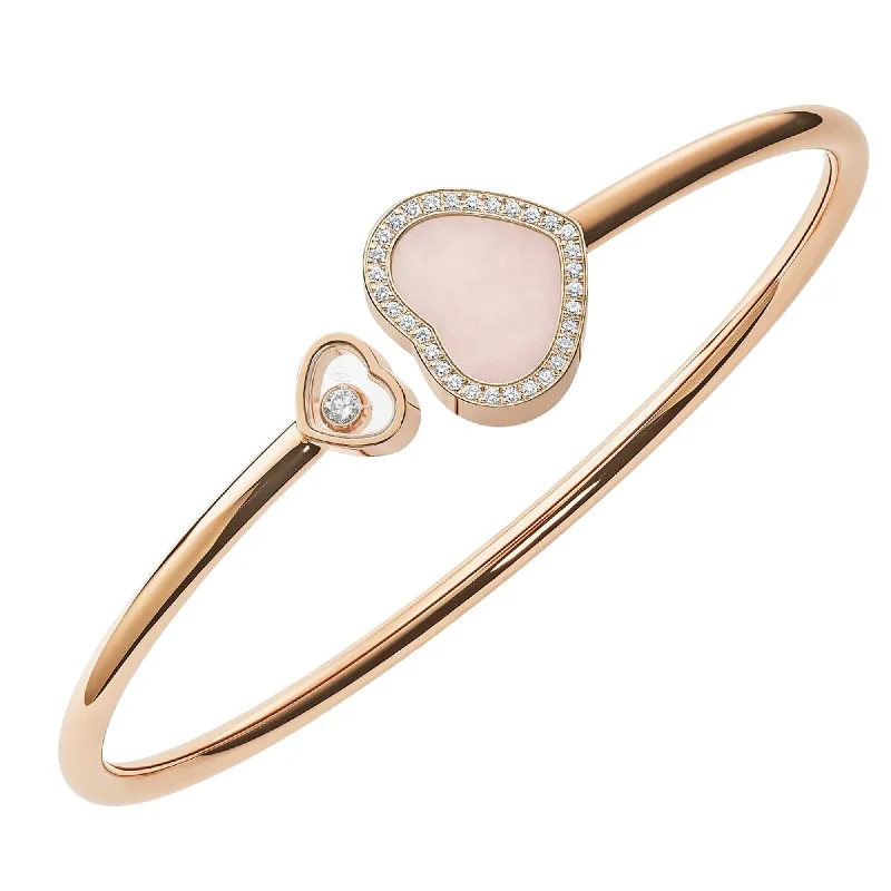 Women’s casual bracelets-18ct Rose Gold Happy Hearts Pink Opal & Diamond Set Bangle