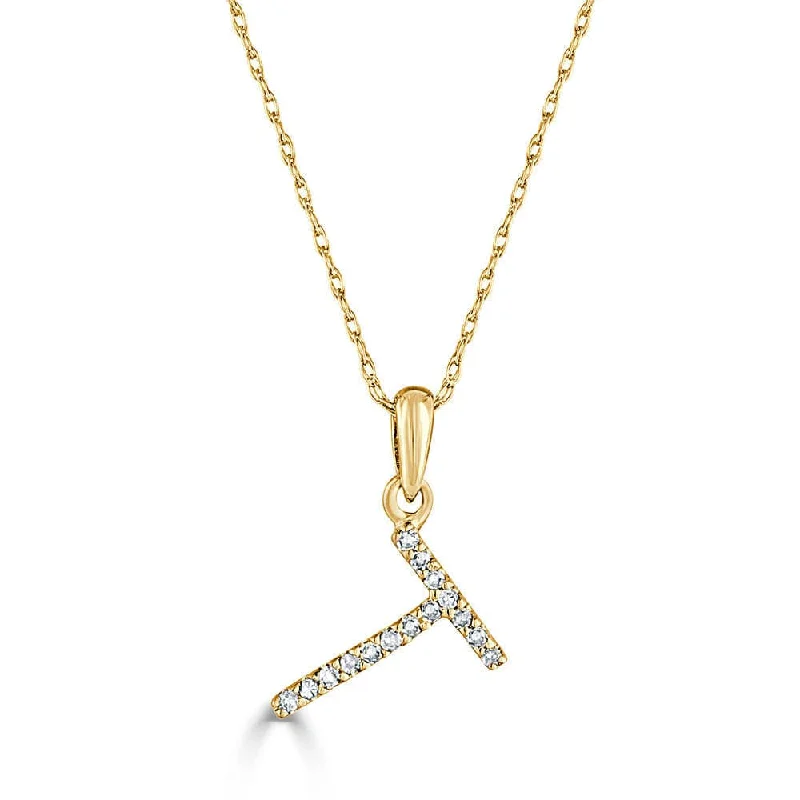 Women’s wedding necklaces-14k Gold & Diamond Initial Necklace- T