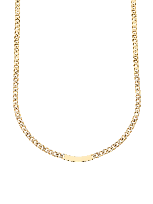 Women’s crystal pendant necklaces-Curb Link ID Necklace - White Diamond / 14k Yellow Gold