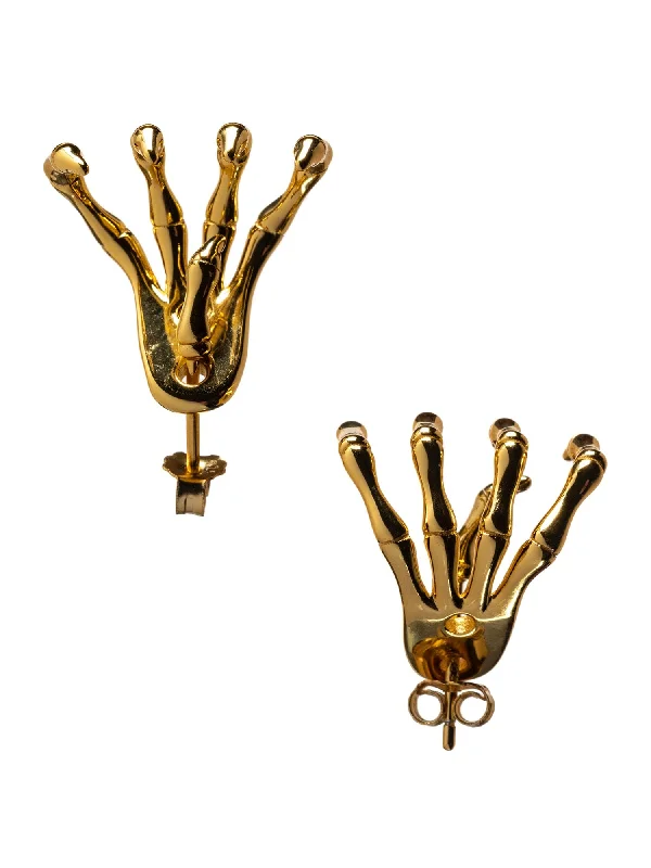 Women’s stud earrings-14k Gold Skeleton Hand Earrings