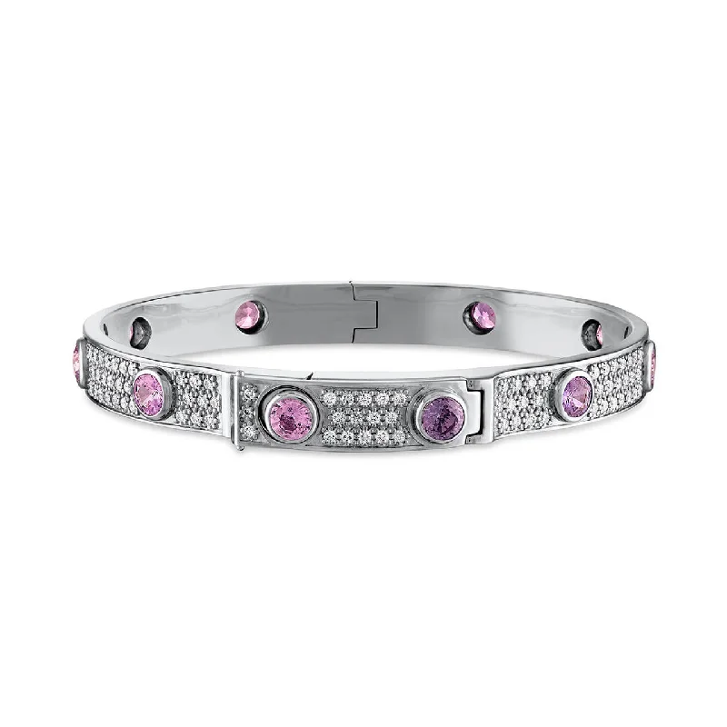 Women’s engraved charm bracelets-BEZEL SET SAPPHIRE AND DIAMOND BANGLE