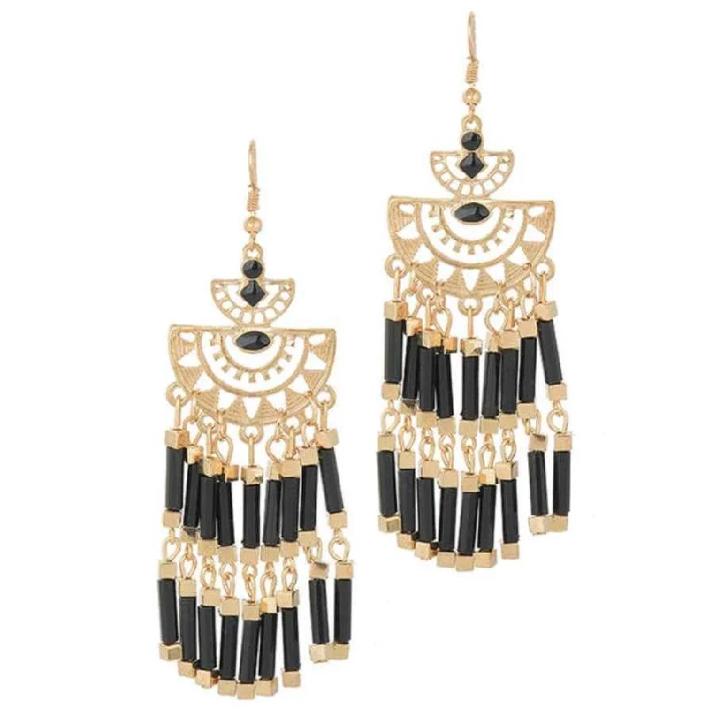 Women’s diamond stud earrings-Boho Gold Black or White Tassel Earrings