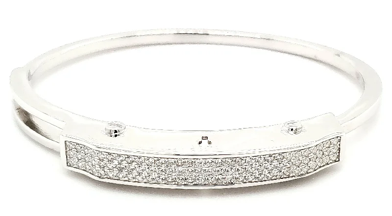 Women’s birthstone bangles-Micro Pave 925 Sterling Silver Bangle Rhodium Plating with Cubic Zirconia