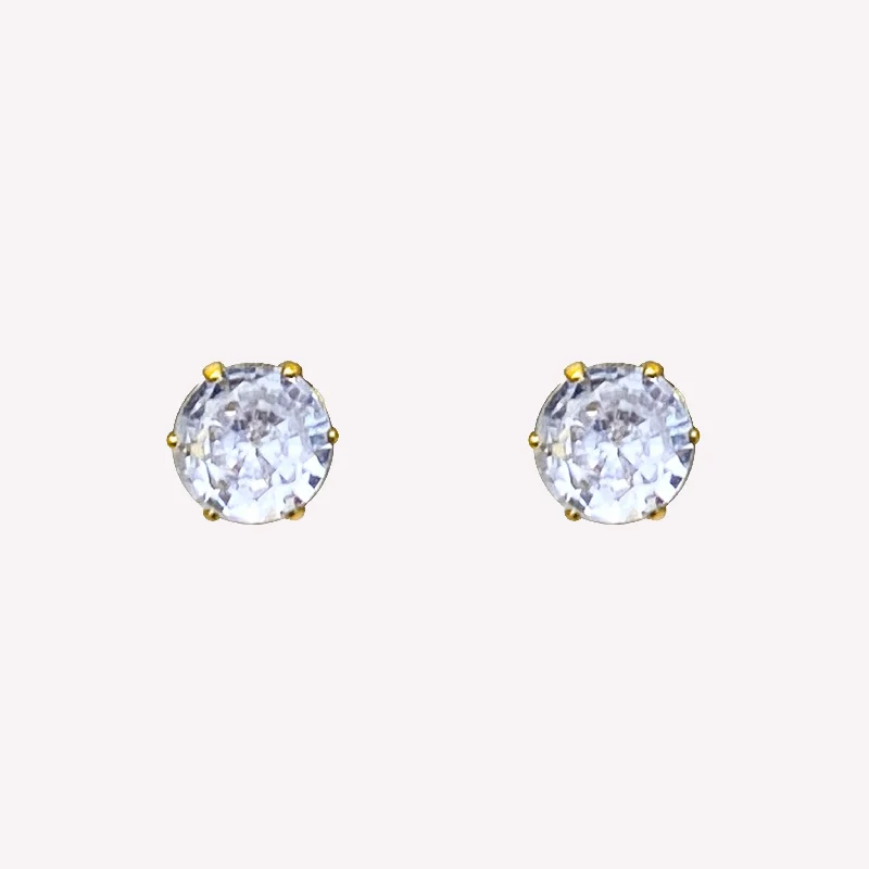 Women’s square earrings-MEDIUM RHINESTONE STUD CLIP-ON EARRINGS IN GOLD