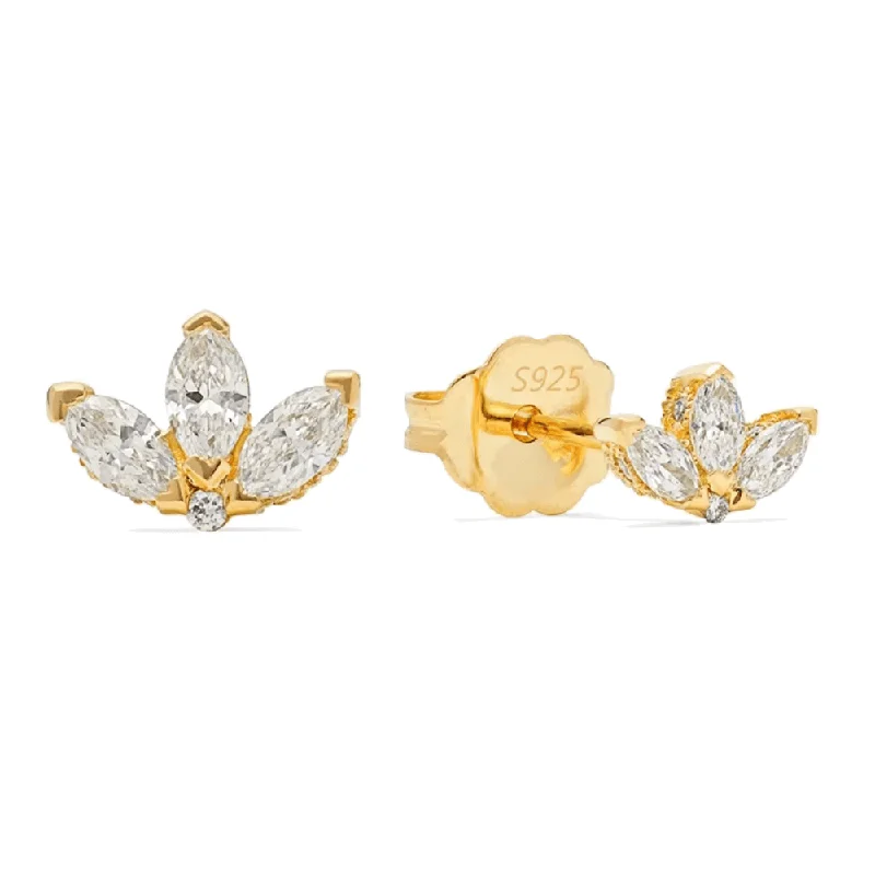 Women’s minimalist earrings-Solis Golden Blossom Studs with Cubic Zirconia