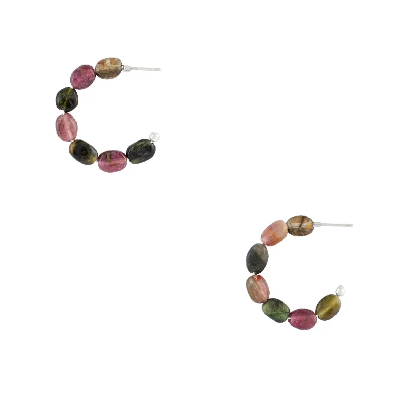 Women’s sapphire earrings-She's Got Stones Hoops in Tourmaline - Small