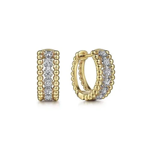 Women’s contemporary earrings-14K White-Yellow Gold Bujukan Huggie Pave Diamond Earrings