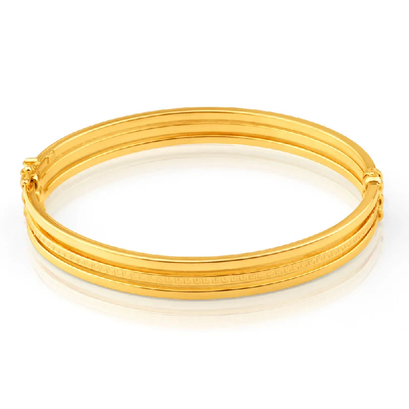 Women’s cuff bracelets-9ct Yellow Gold Silver Filled Triple Greek Key Bangle