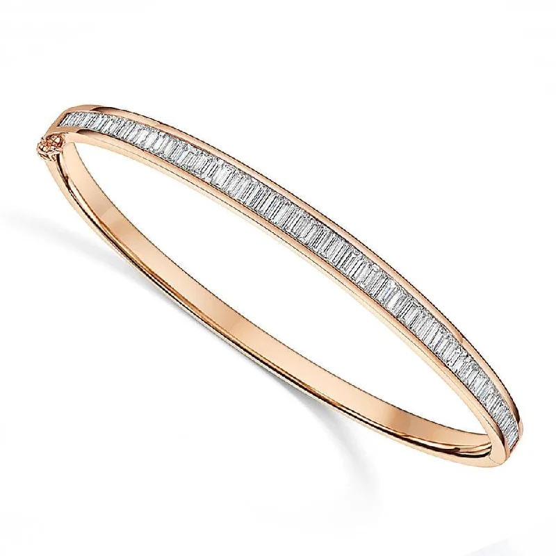 Women’s adjustable gold bracelets-18ct Rose Gold Baguette Cut Diamond Channel Set Bangle