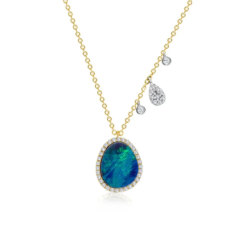 Women’s vintage gold necklaces-Opal and Yellow Gold Diamond Necklace