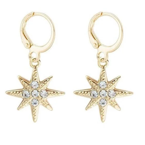 Women’s silver hoop earrings with diamonds-Star Dangle Earrings