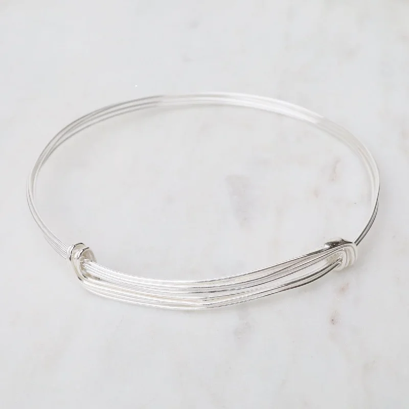 Women’s pearl bangles-Elephant Hair Inspired Bangle - Shiny Sterling Silver - 5 Lines