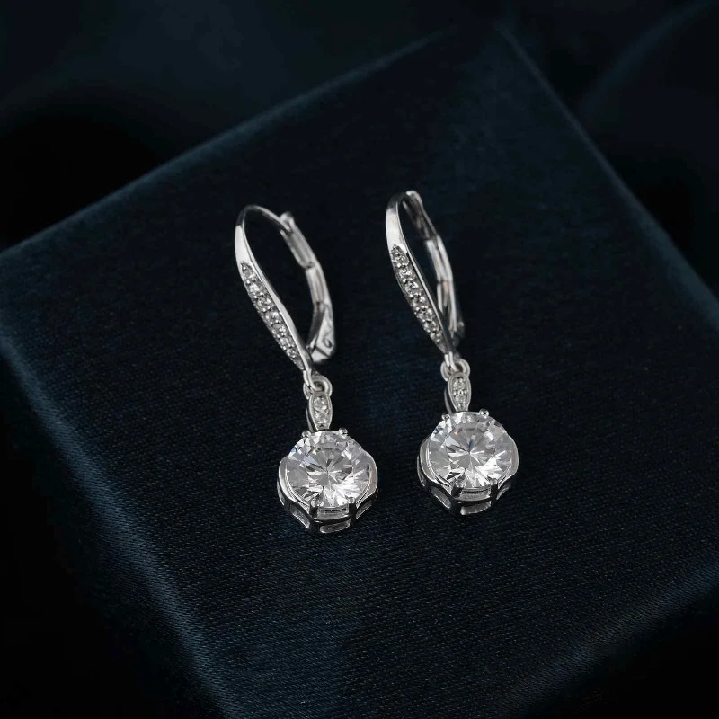 Women’s zirconia earrings-Silver Solitaire Classic Drop Earrings