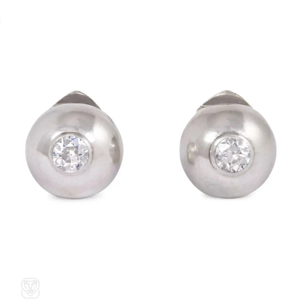 Women’s crystal drop earrings-1930s white gold and diamond stud earrings, Boivin