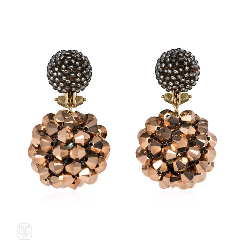 Women’s cubic zirconia earrings-Pearly grey and rose gold metallic bead earrings