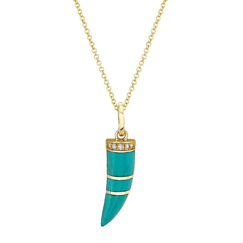 Women’s chunky necklaces-Horn Pendant - Turquoise / 14k Yellow Gold