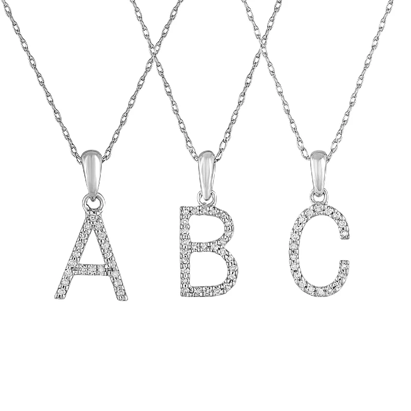 Women’s fine jewelry necklaces-14k White Gold & Diamond Initial Necklace