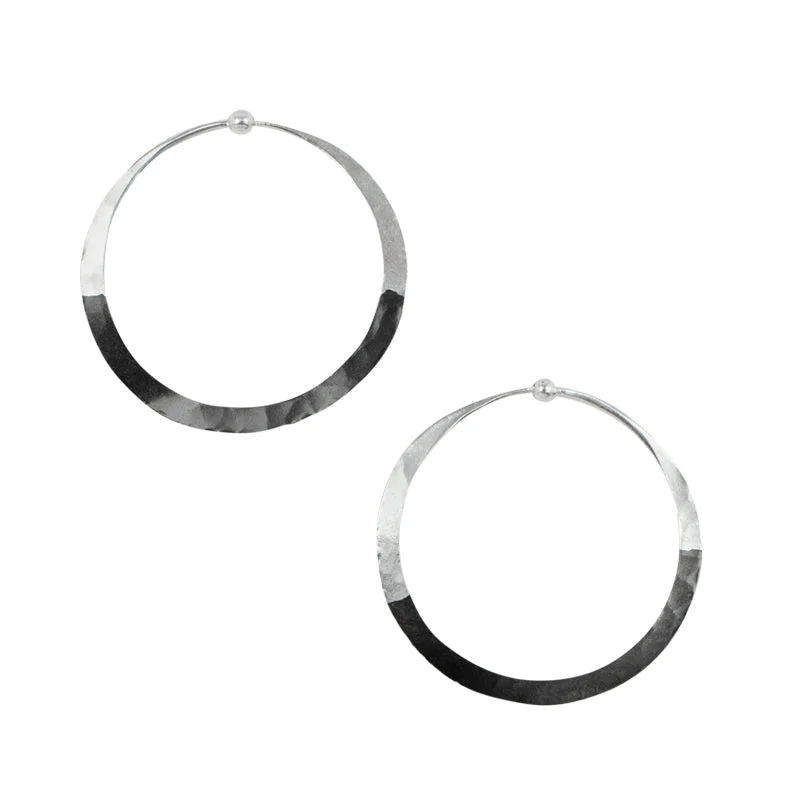 Women’s minimalist earrings-Rhodium Dipped Hammered Hoops in Silver - 1 1/2"