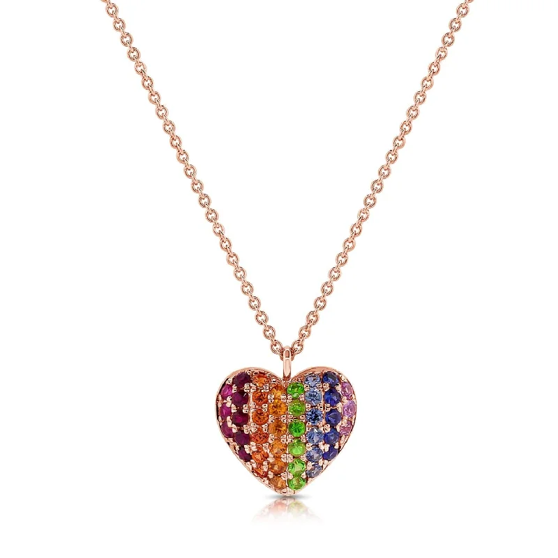 Women’s black diamond necklaces-14k Gold & Rainbow Sapphire Heart Necklace