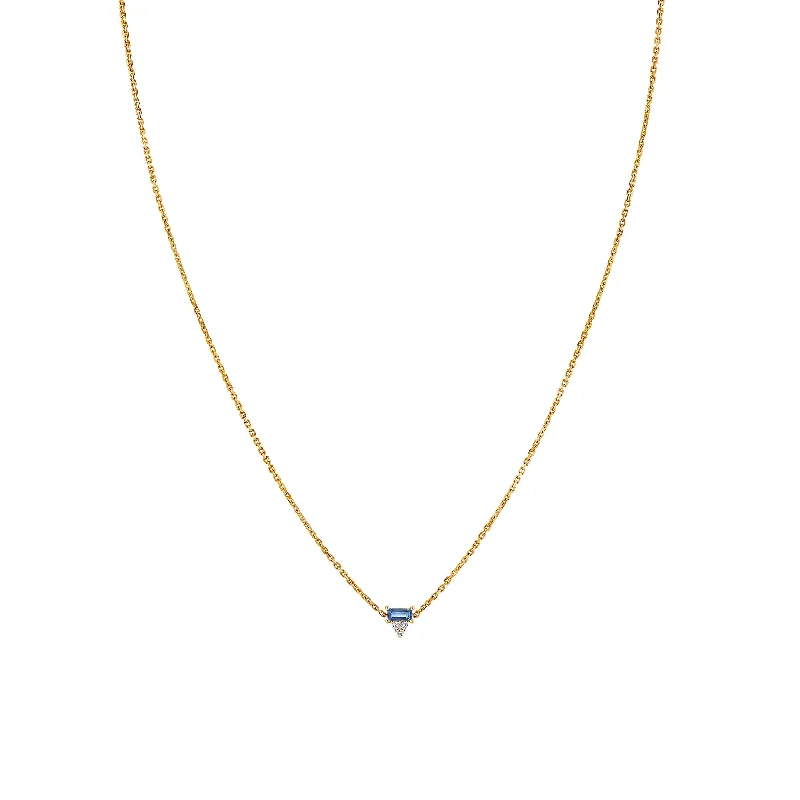 Women’s butterfly necklaces-Bestie Baguette Pedant - White Diamond and Blue Sapphire / 14k Yellow Gold