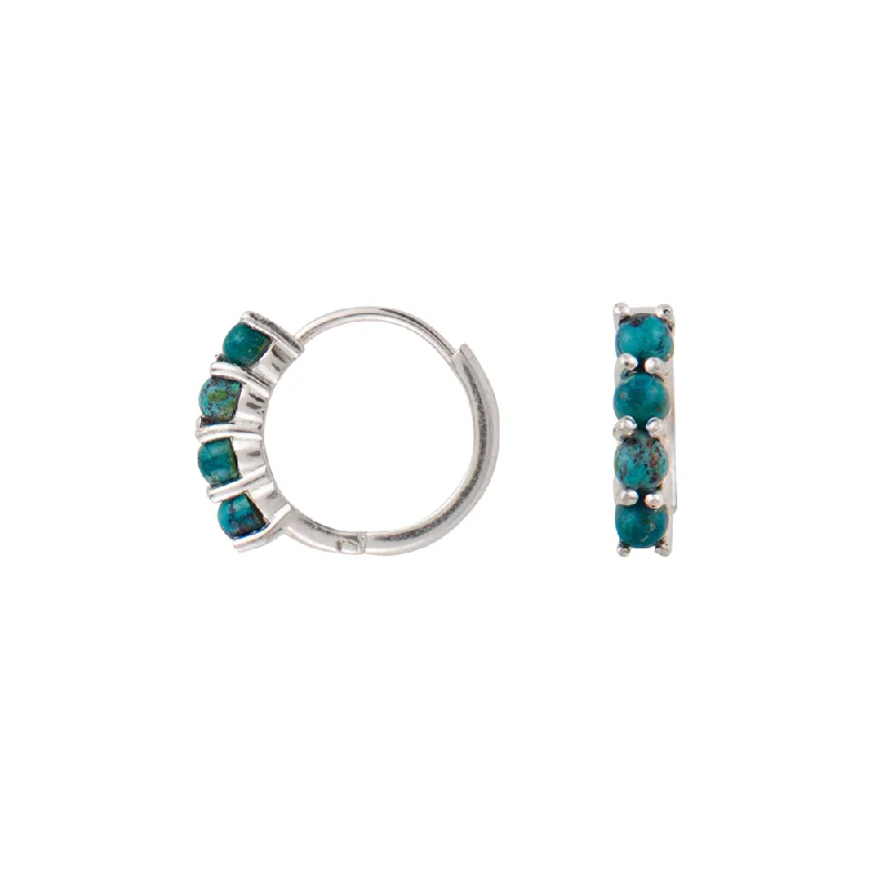 Women’s contemporary earrings-Turquoise Clicker Huggies in Silver