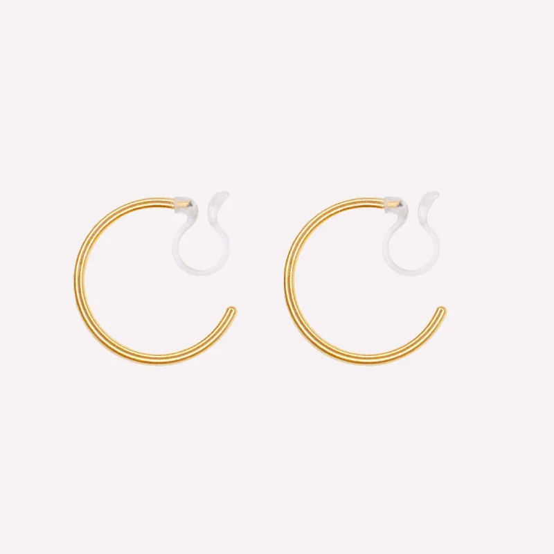 Women’s statement stud earrings-SMALL HOOP CLIP-ON EARRINGS IN GOLD