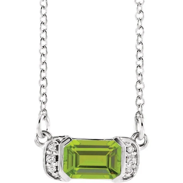 Women’s fine jewelry necklaces-14KT GOLD 0.70 CT PERIDOT & .04 CTW DIAMOND ACCENT BAR NECKLACE