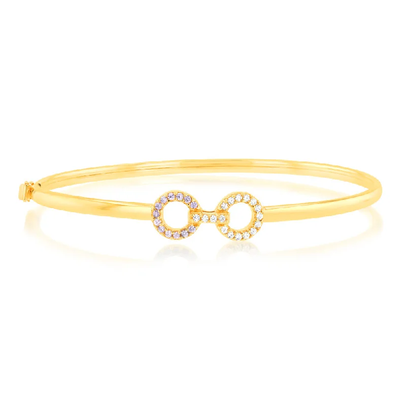 Women’s infinity bracelets-9ct Yellow Gold Silverfilled Twin Circle Fancy Bangle